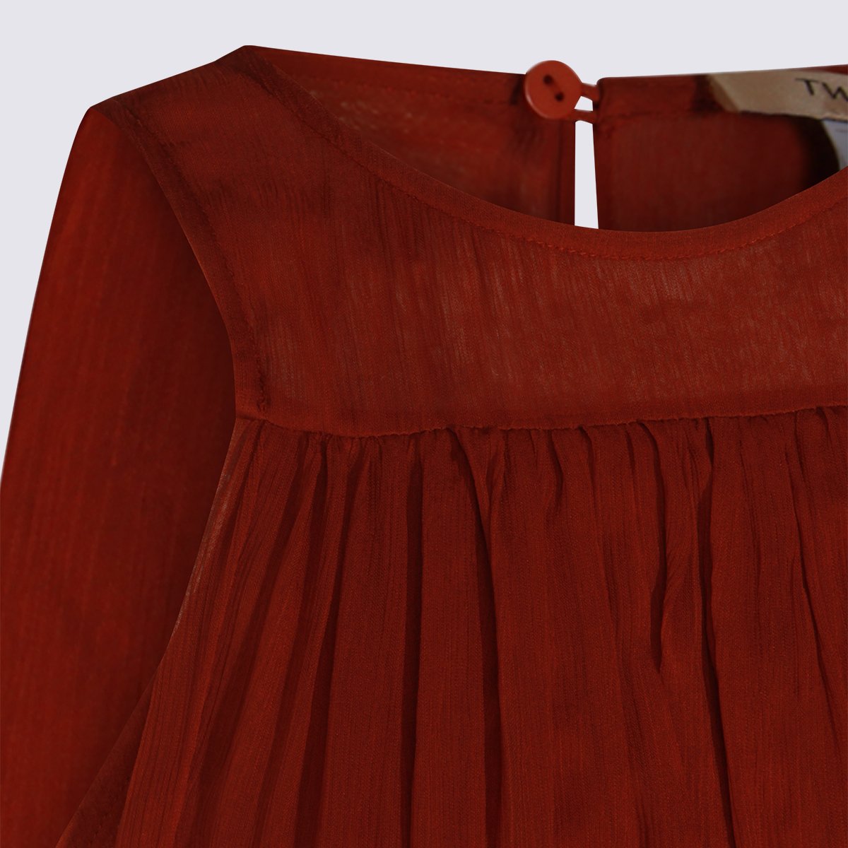 Twin-set Long Sleeveless Dress With High Neckline And Pleated Waist Rood