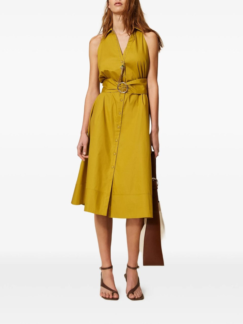 Twin-set Abito Sleeveless Collared Flared Midi Dress Goud