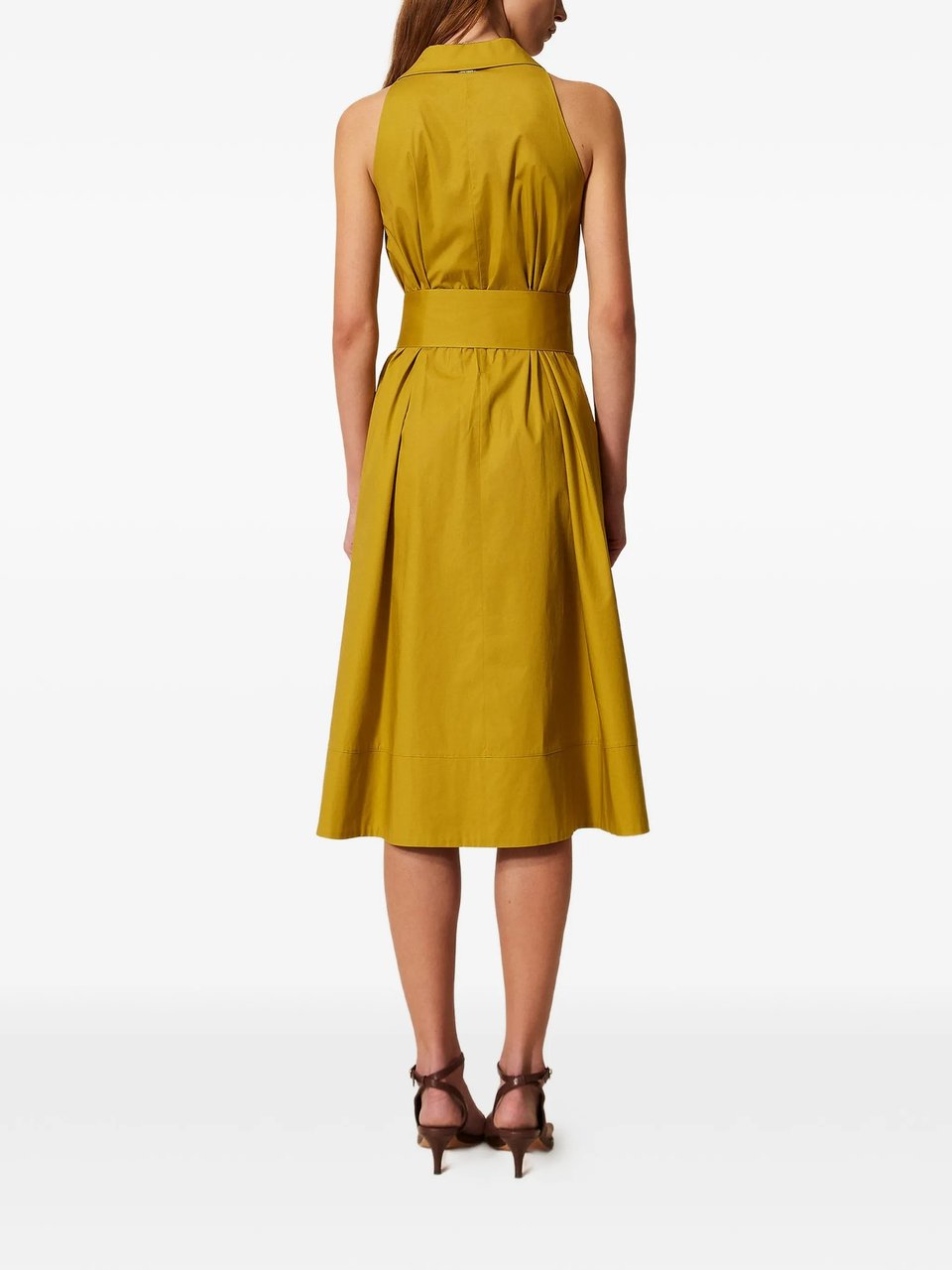 Twin-set Abito Sleeveless Collared Flared Midi Dress Goud