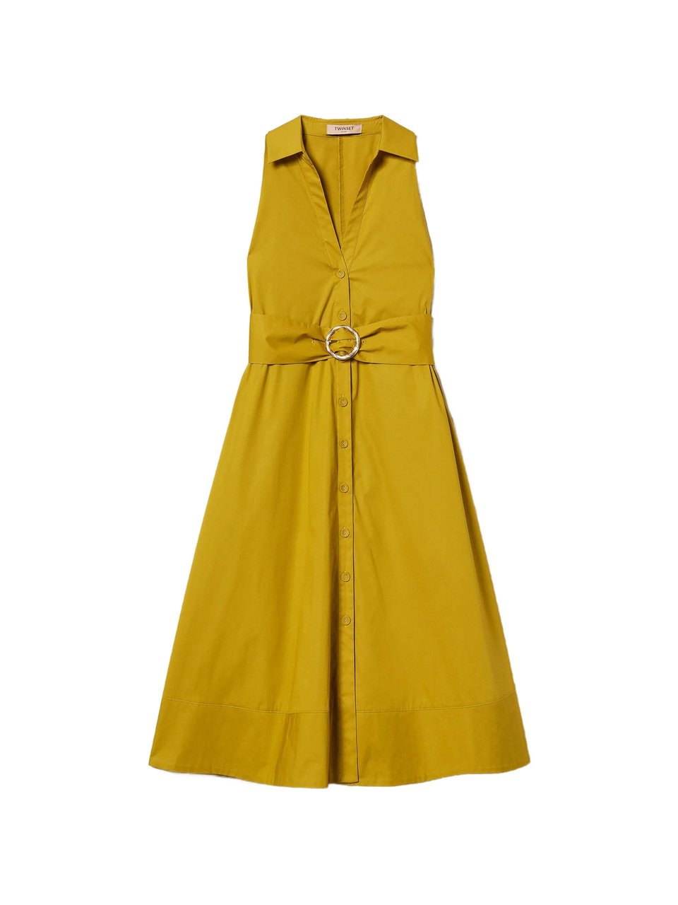 Twin-set Abito Sleeveless Collared Flared Midi Dress Goud