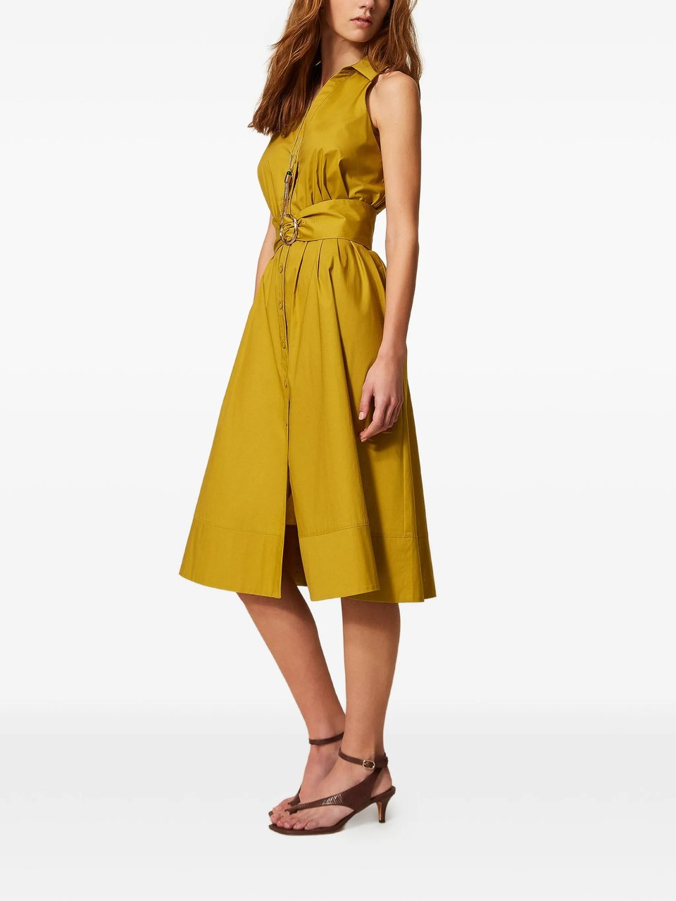 Twin-set Abito Sleeveless Collared Flared Midi Dress Goud