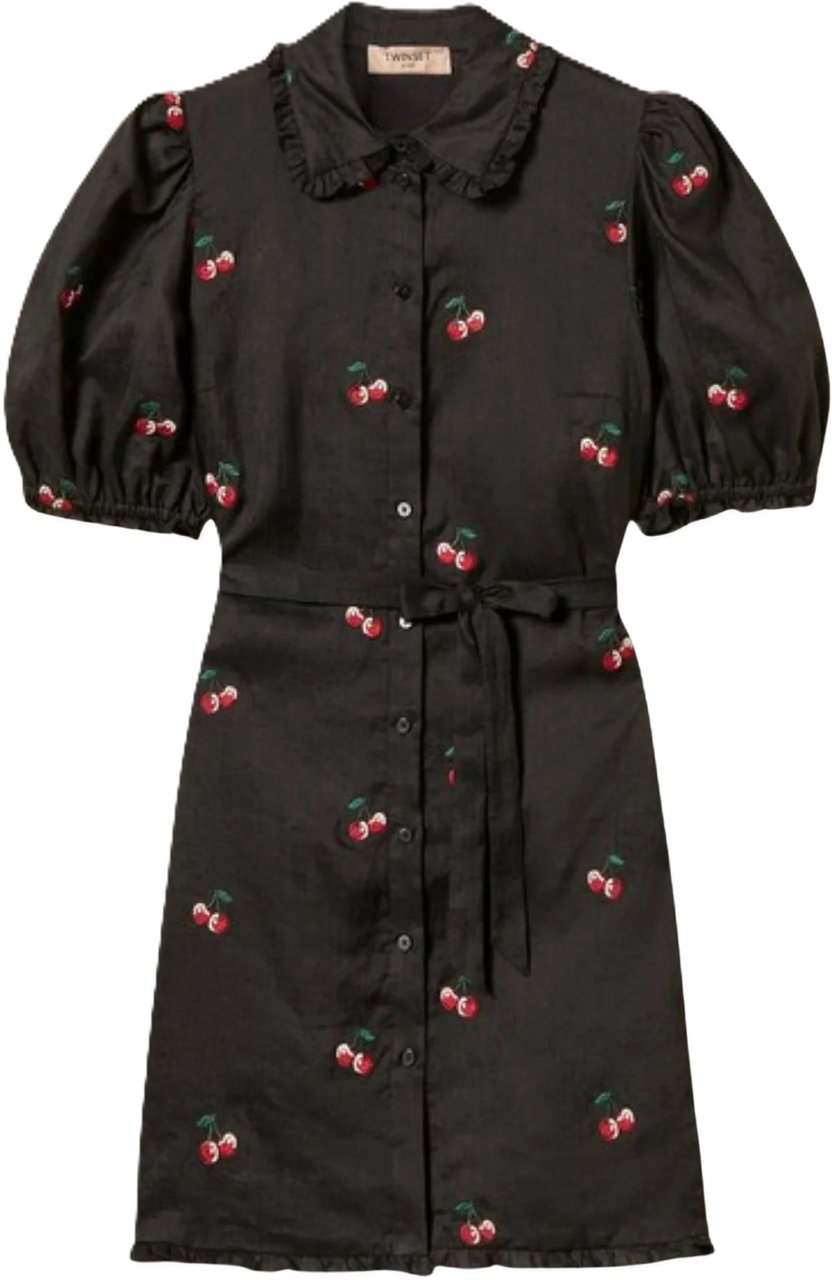 Twin-set Dresses Black/Cherries Red Embroidery Zwart