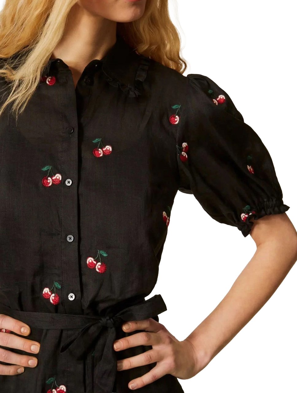 Twin-set Dresses Black/Cherries Red Embroidery Zwart