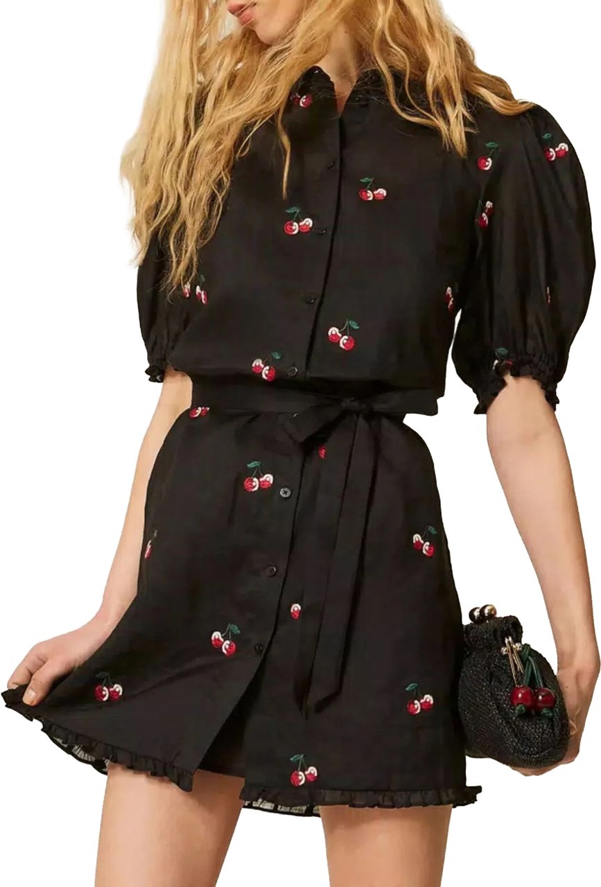 Twin-set Dresses Black/Cherries Red Embroidery Zwart