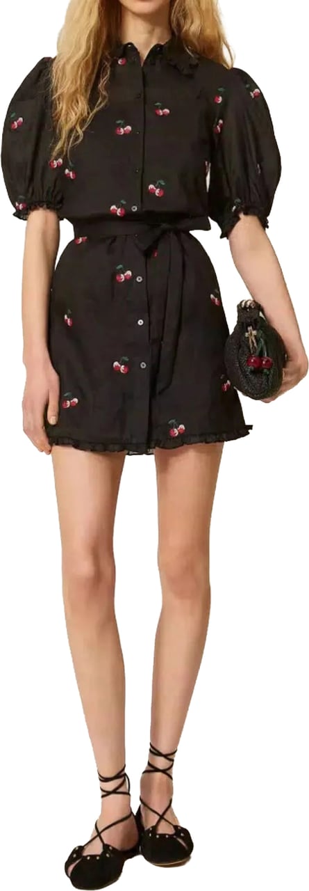 Twin-set Dresses Black/Cherries Red Embroidery Zwart