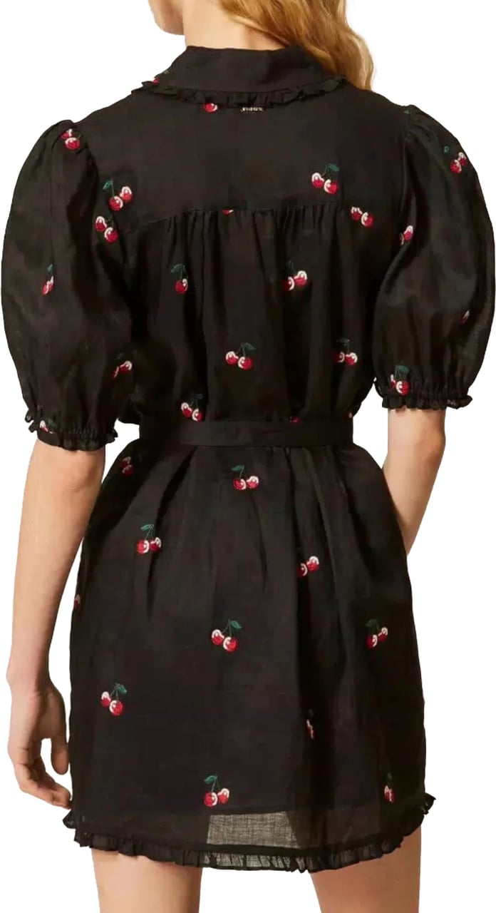 Twin-set Dresses Black/Cherries Red Embroidery Zwart