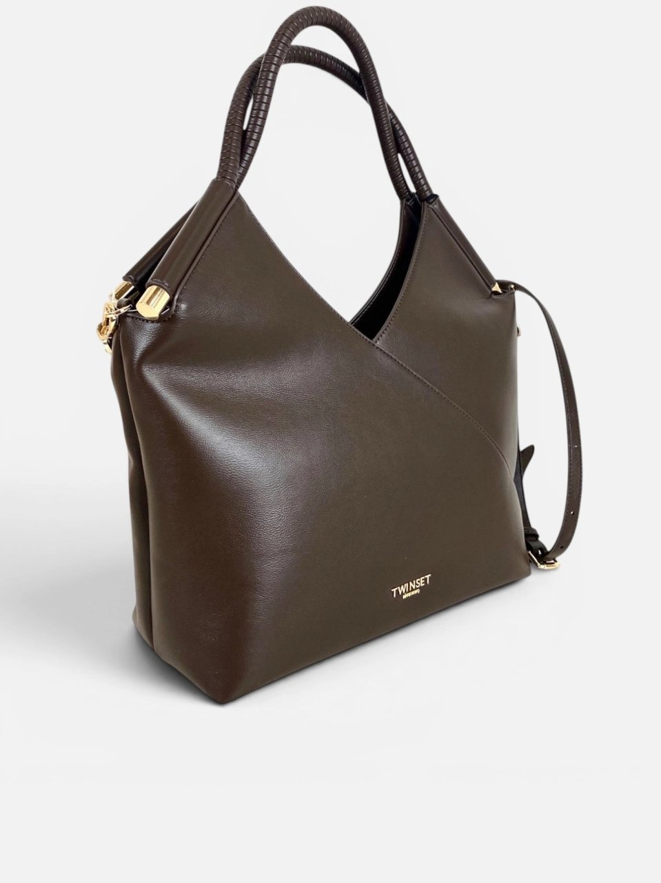 Twin-set Structured Brown Polyurethane Tote Bag with Textured Handles Bruin