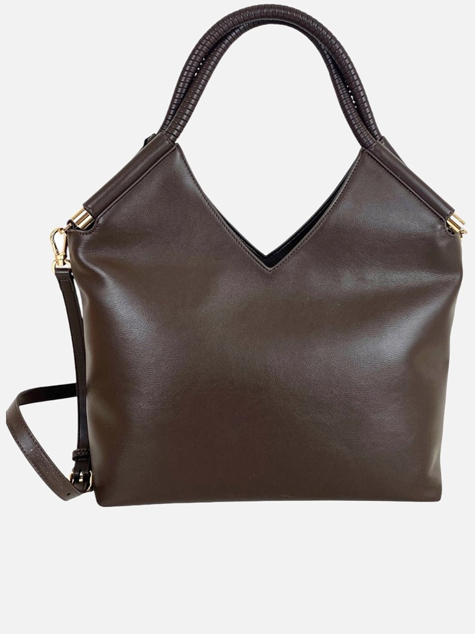 Twin-set Structured Brown Polyurethane Tote Bag with Textured Handles Bruin