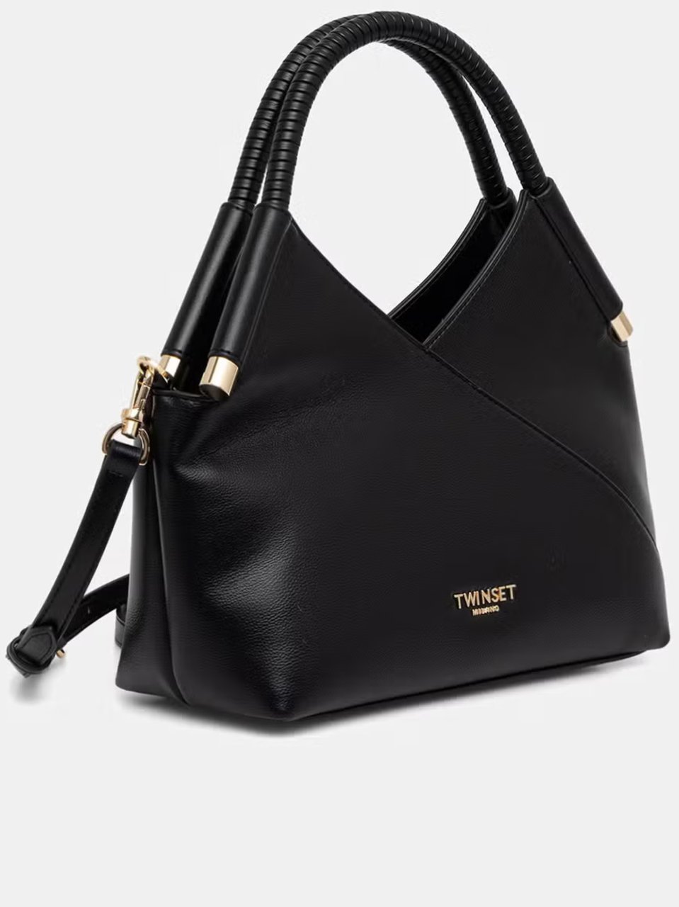 Twin-set Angular Black Tote Bag with Gold-tone Accents Zwart