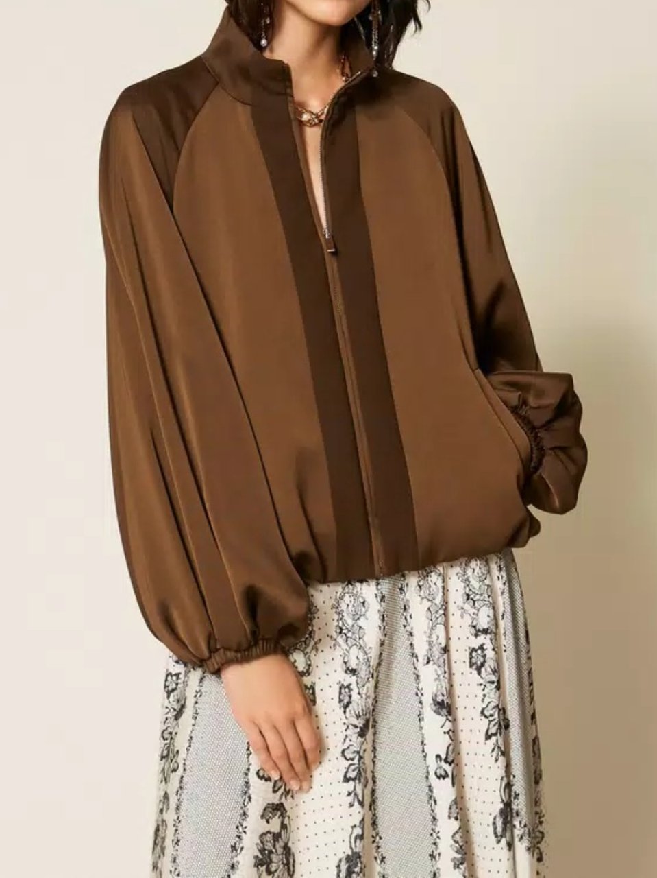 Twin-set Cropped Balloon Sleeve Jacket Bruin