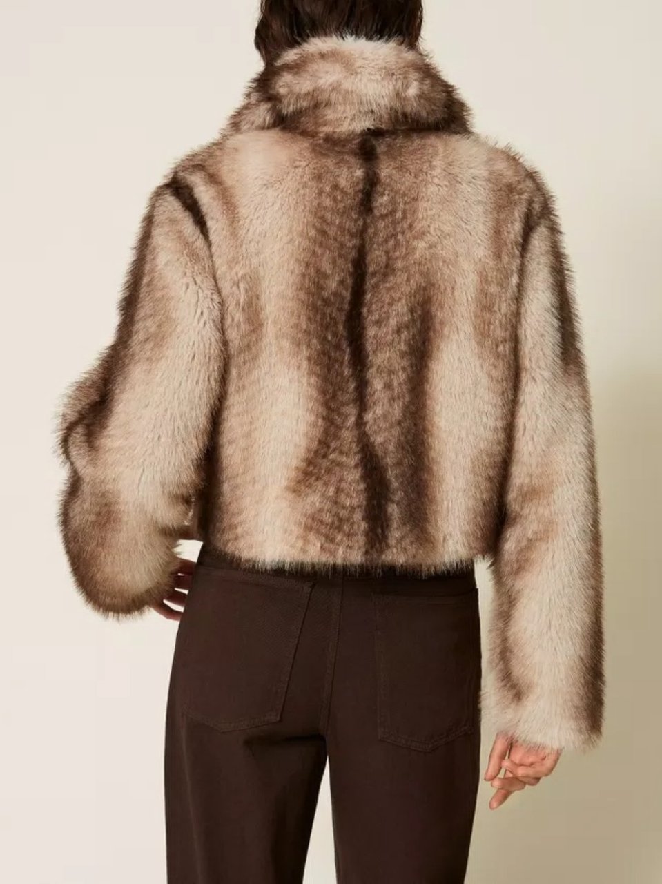 Twin-set Cropped Faux Fur Jacket Bruin