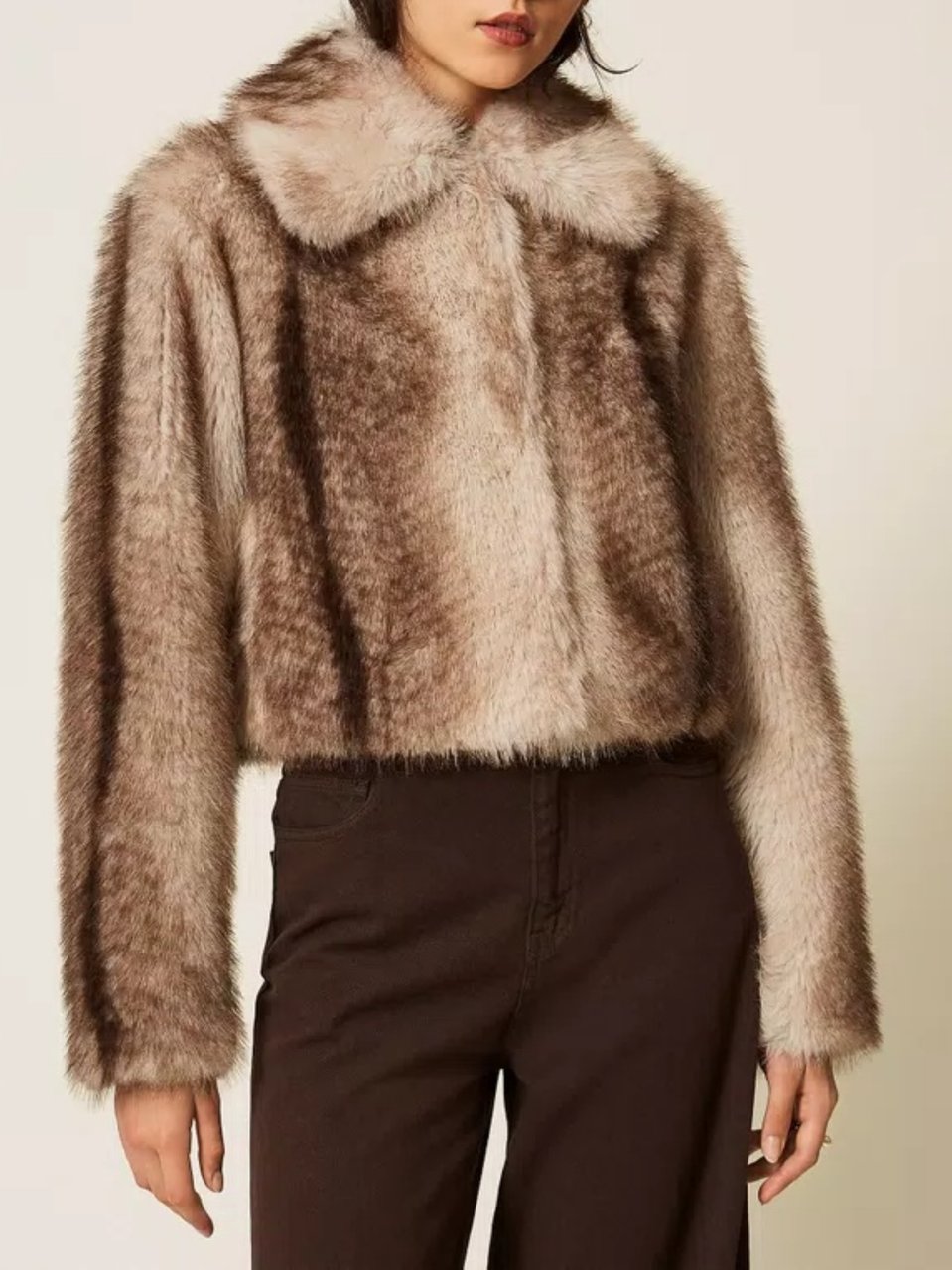 Twin-set Cropped Faux Fur Jacket Bruin