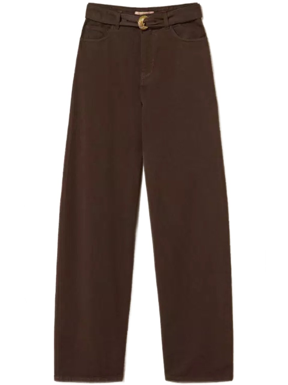 Twin-set Wide-Leg High Waist Pants with Circular Buckle Belt Bruin