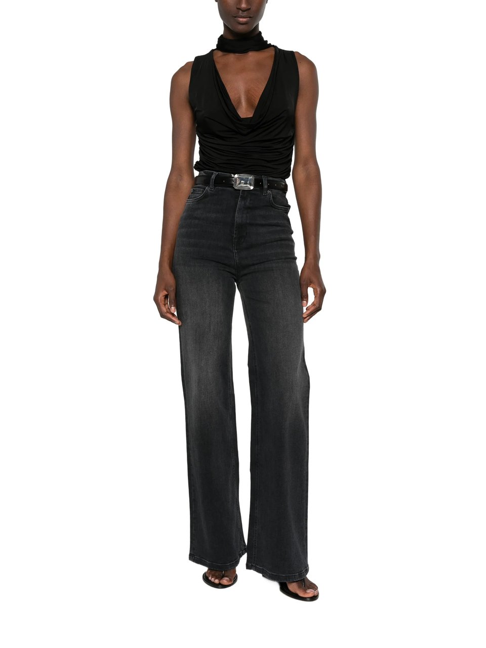 Twin-set High-Waisted Wide Leg Pants with Classic Five-Pocket Styling Zwart