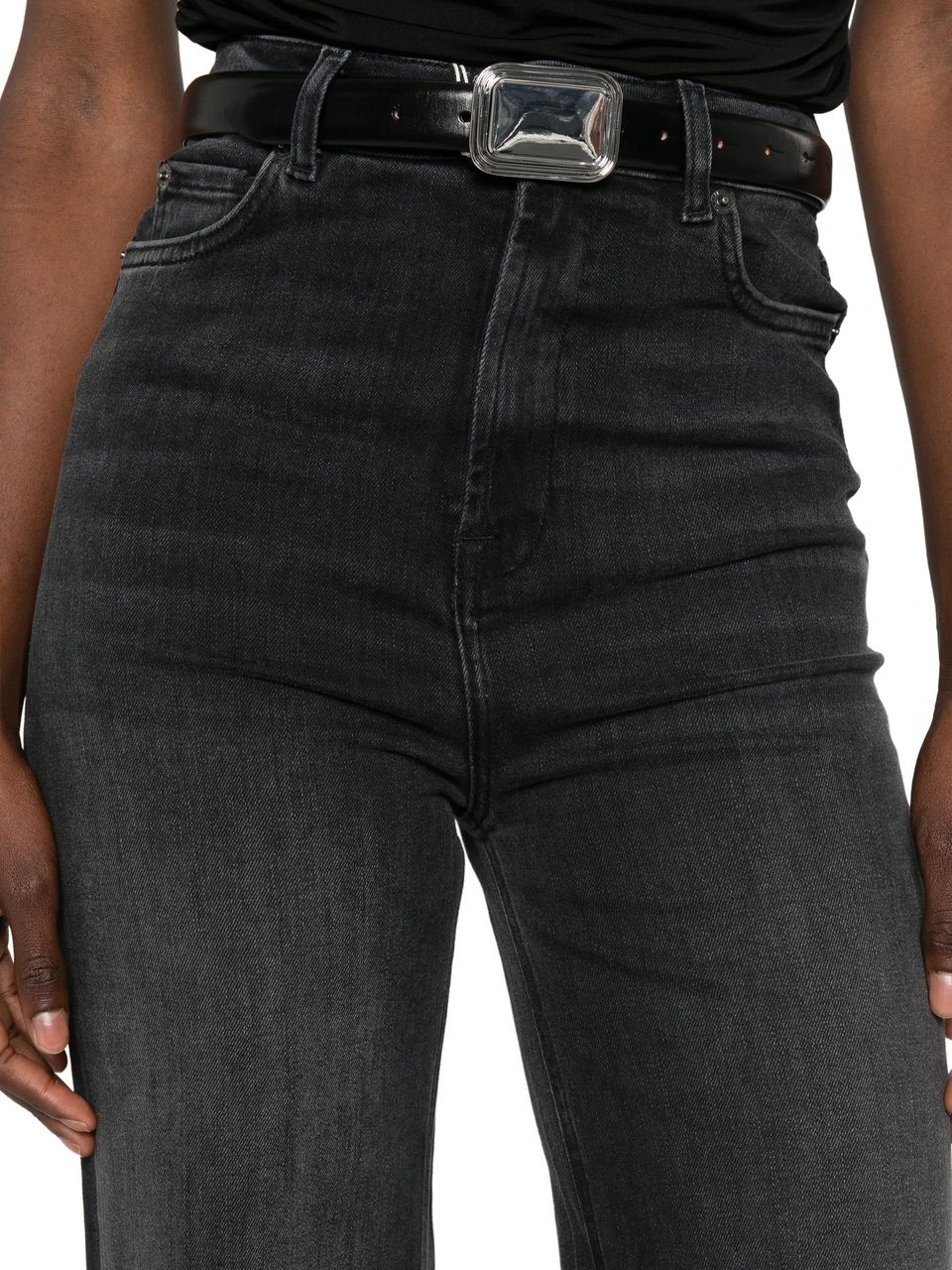 Twin-set High-Waisted Wide Leg Pants with Classic Five-Pocket Styling Zwart