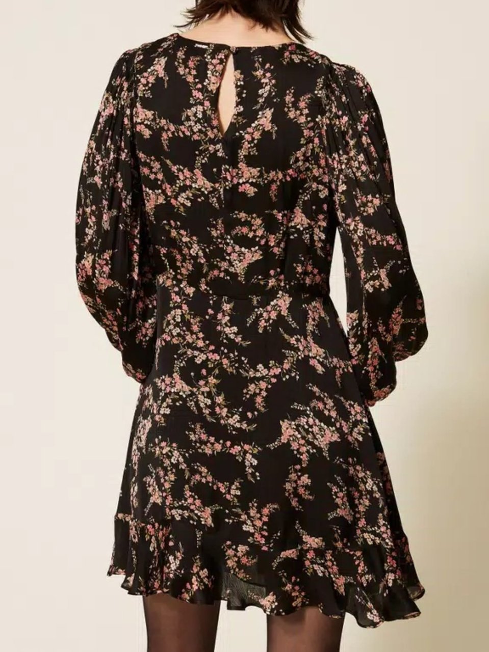 Twin-set Short Black Floral Day Dress Zwart