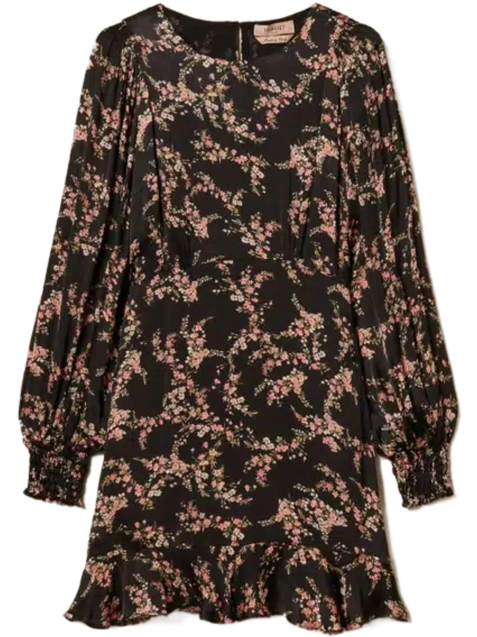 Twin-set Short Black Floral Day Dress Zwart