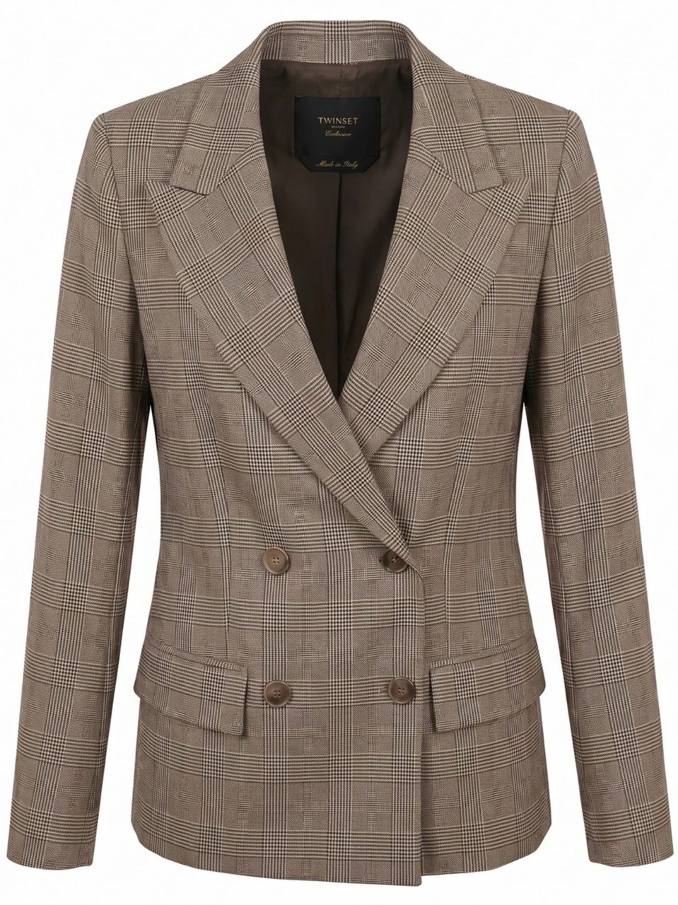 Twin-set Tailored Prince Of Wales Check Blazer With Double-Breasted Front Neutraal