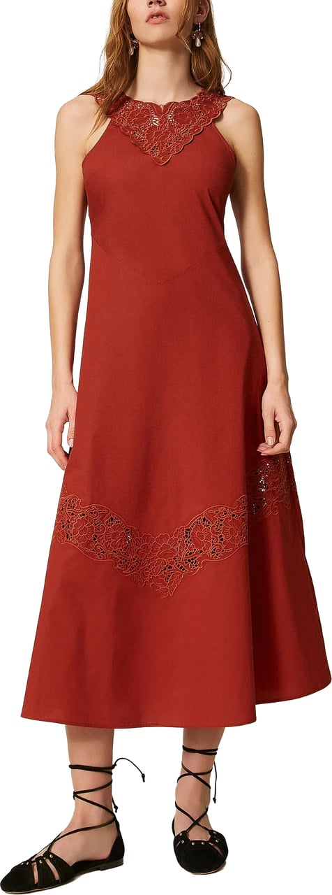 Twin-set Rust Abito Sleeveless Lace Midi Dress Rood