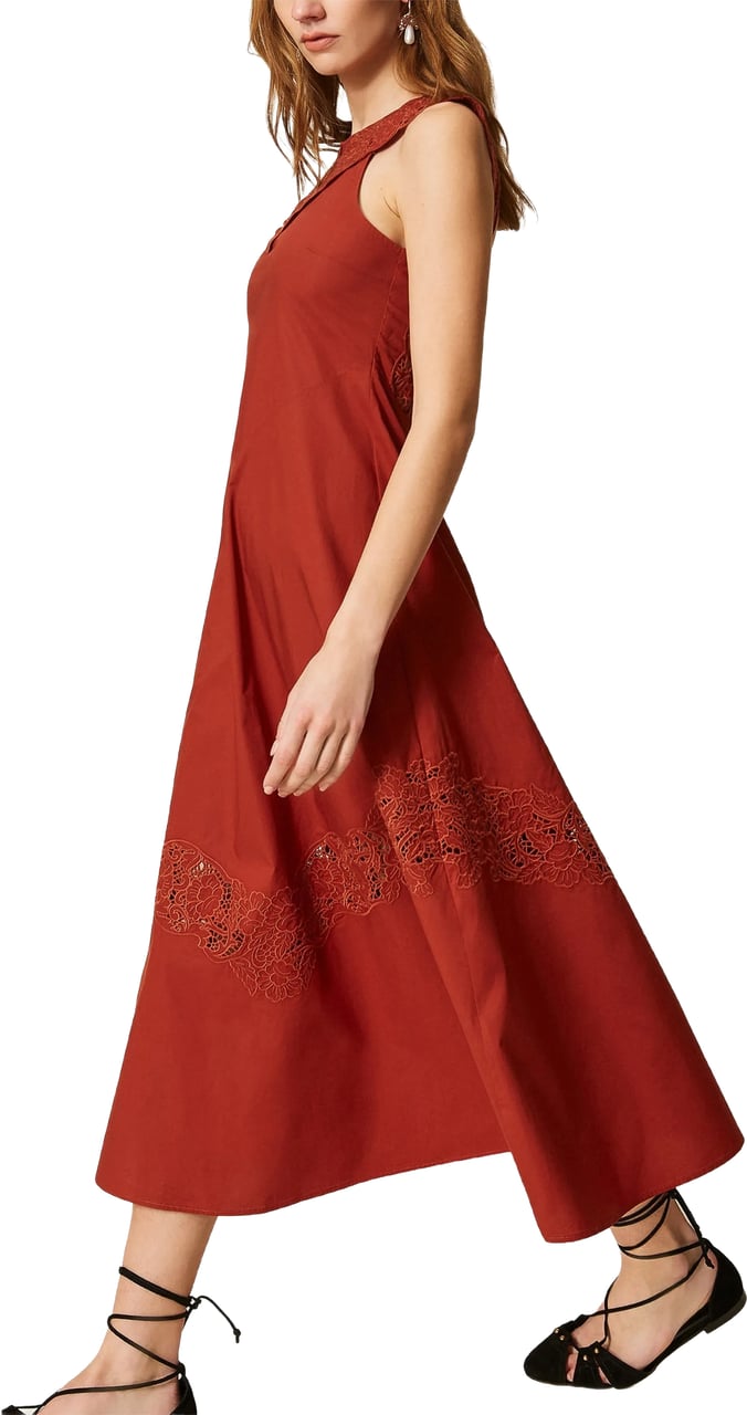 Twin-set Rust Abito Sleeveless Lace Midi Dress Rood