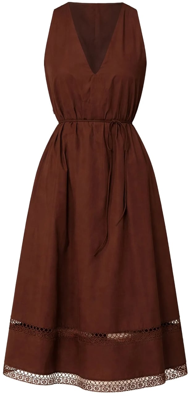 Twin-set Abito Sleeveless Midi Lace Trim Dress Zwart
