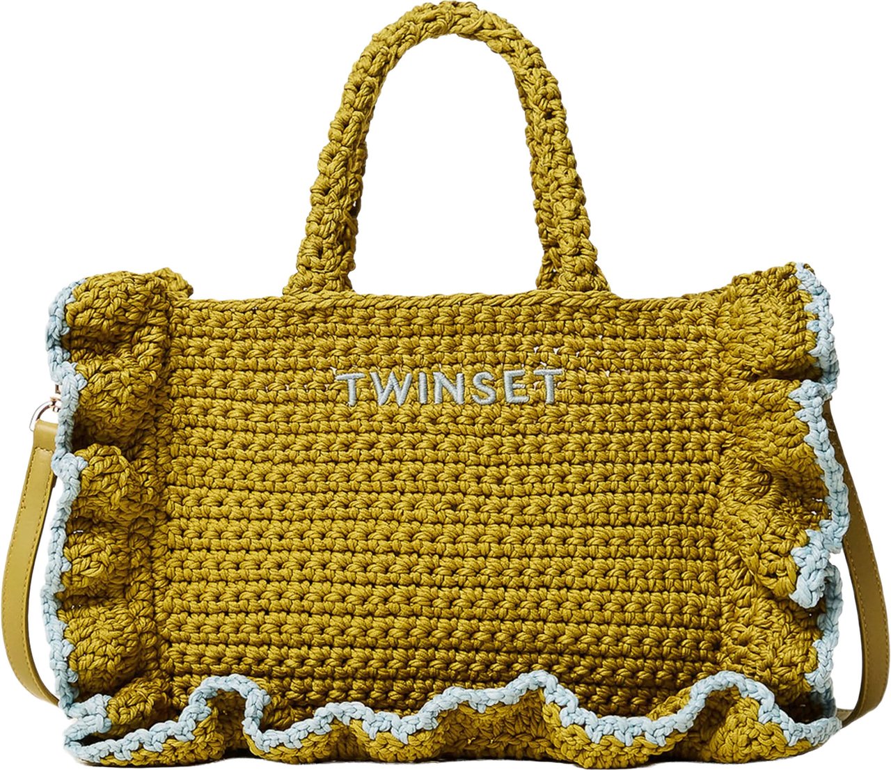 Twin-set Mustard Yellow Rectangular Knit Handbag Goud