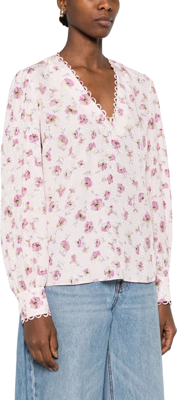 Twin-set Blusa Stampa Fiore Lightweight Viscose Top Neutraal
