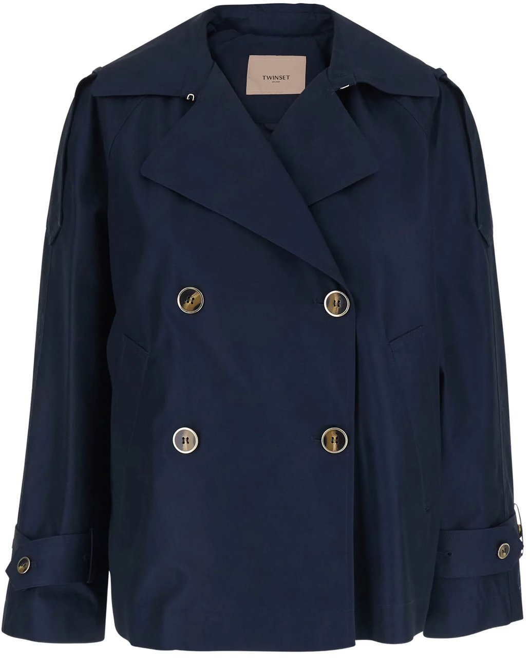 Twin-set Blue Caban Cropped Double-Breasted Peacoat Zwart