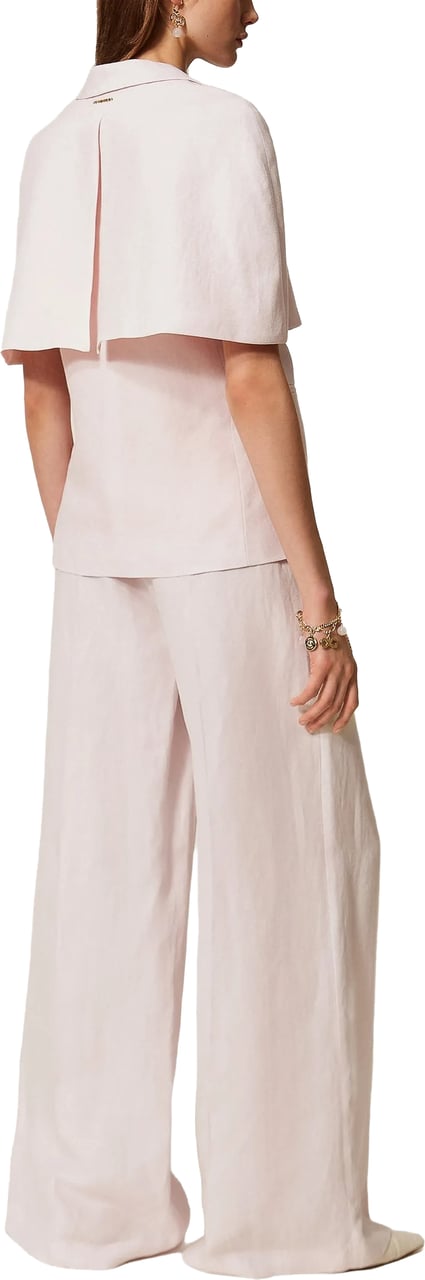 Twin-set Pantalone High-Waisted Wide-Leg Linen Pants Wit