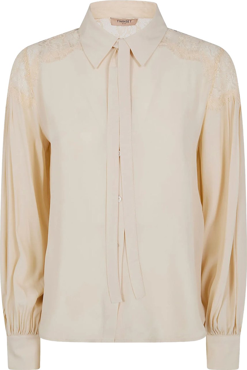 Twin-set Puffed Sleeve Lace Plain Shirt Wit