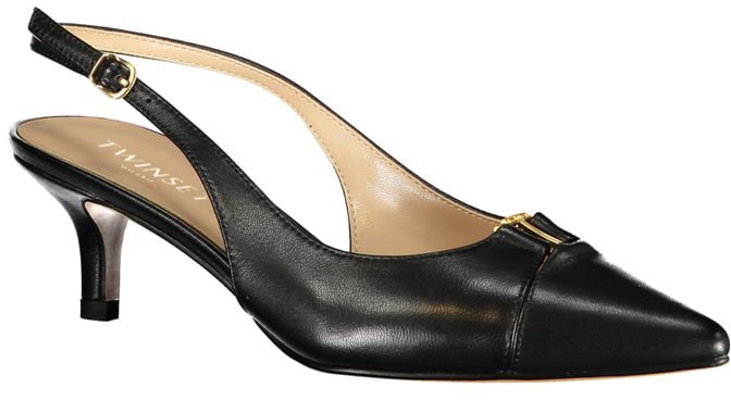 Twin-set Twinset Black Leather Women Sandal Zwart