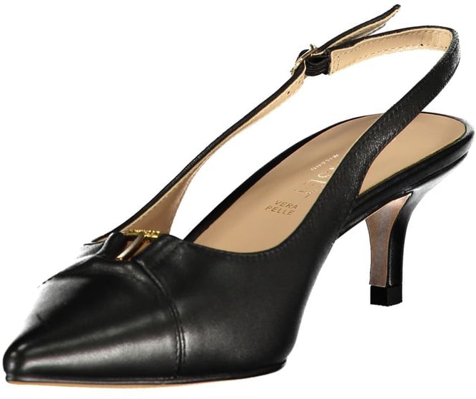 Twin-set Twinset Black Leather Women Sandal Zwart