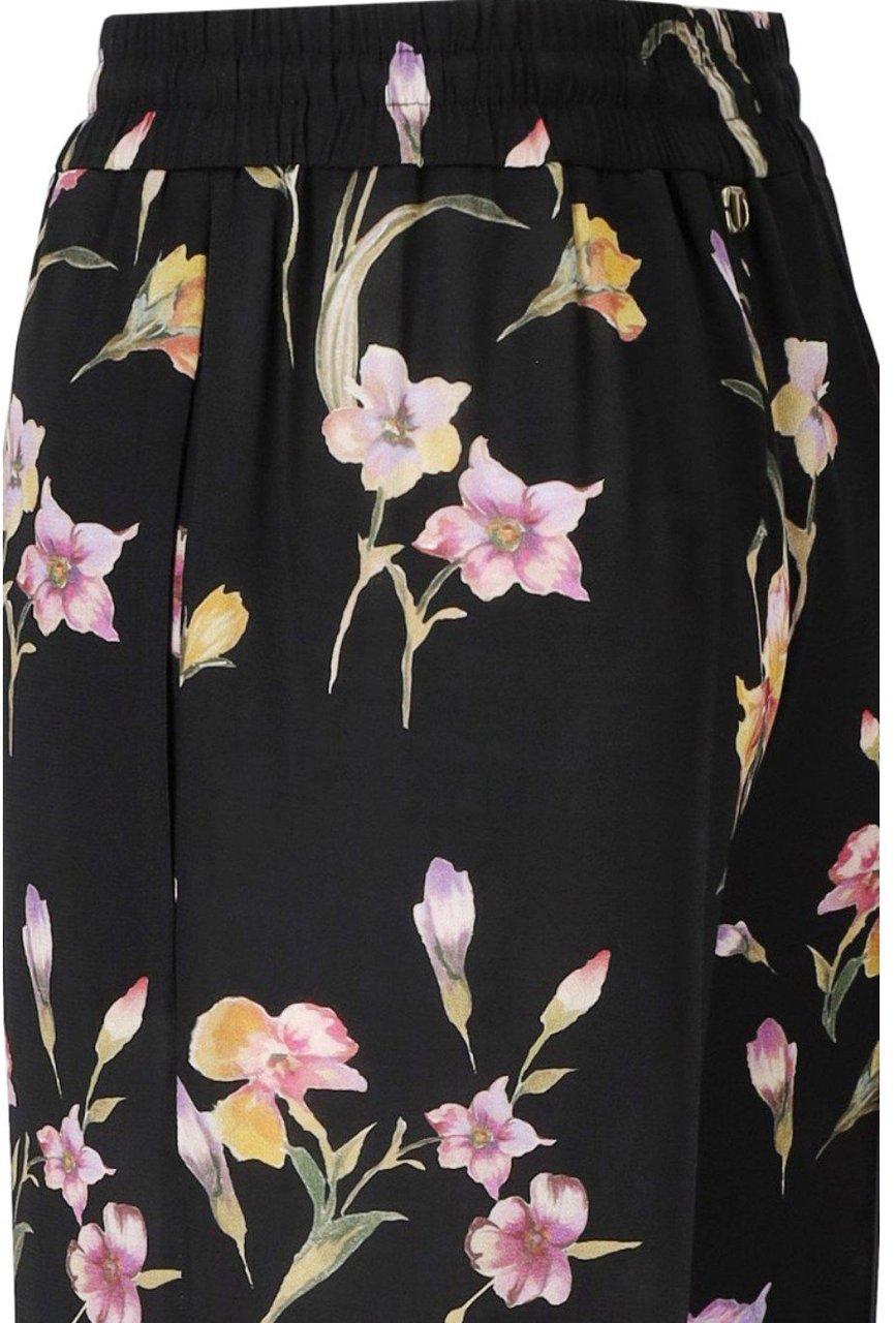 Twin-set TWINSET FLORAL WIDE LEG TROUSERS Zwart