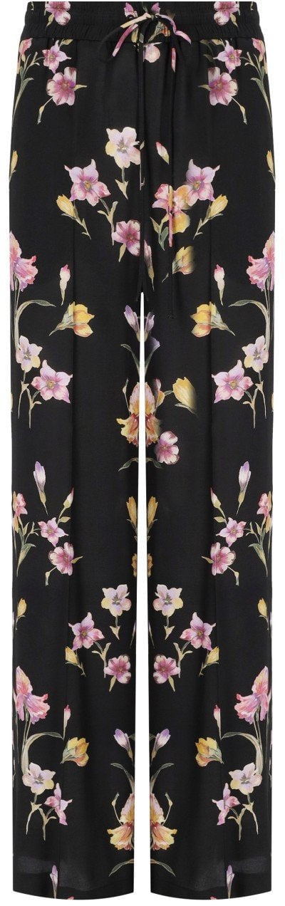 Twin-set TWINSET FLORAL WIDE LEG TROUSERS Zwart