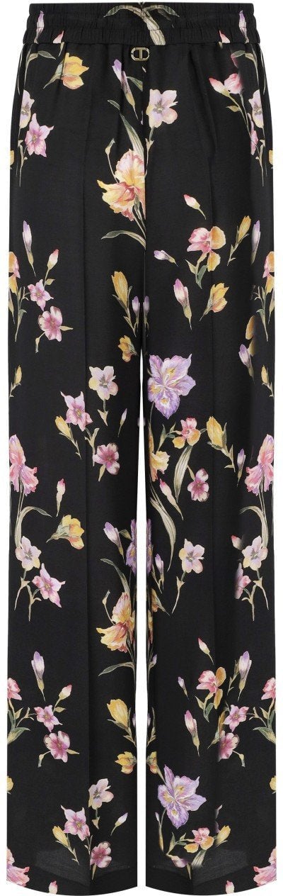 Twin-set TWINSET FLORAL WIDE LEG TROUSERS Zwart