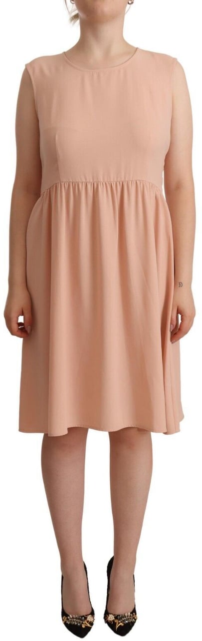 Twin-set Twinset Beige Polyester Sleeveless Shift Knee Length Dress Beige