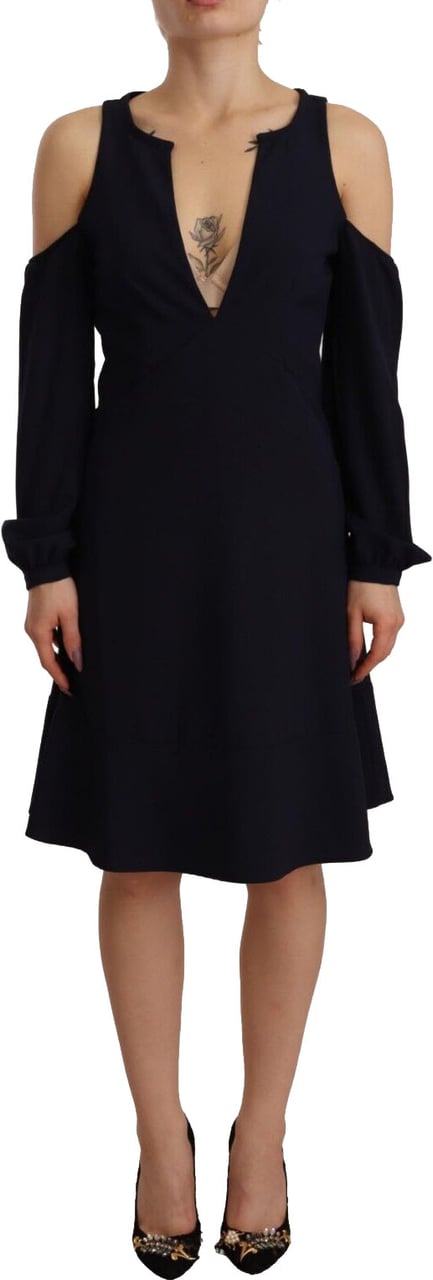 Twin-set Twinset Black Long Sleeves Open Shoulder A-line Dress Zwart
