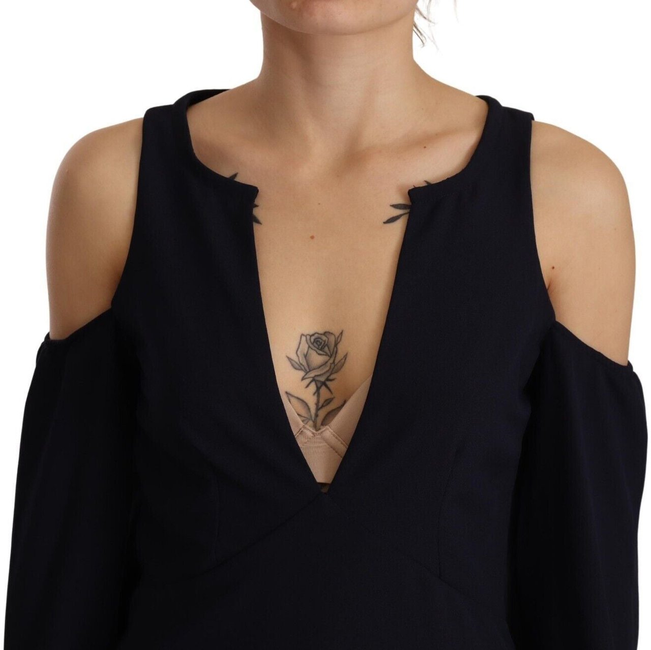 Twin-set Twinset Black Long Sleeves Open Shoulder A-line Dress Zwart