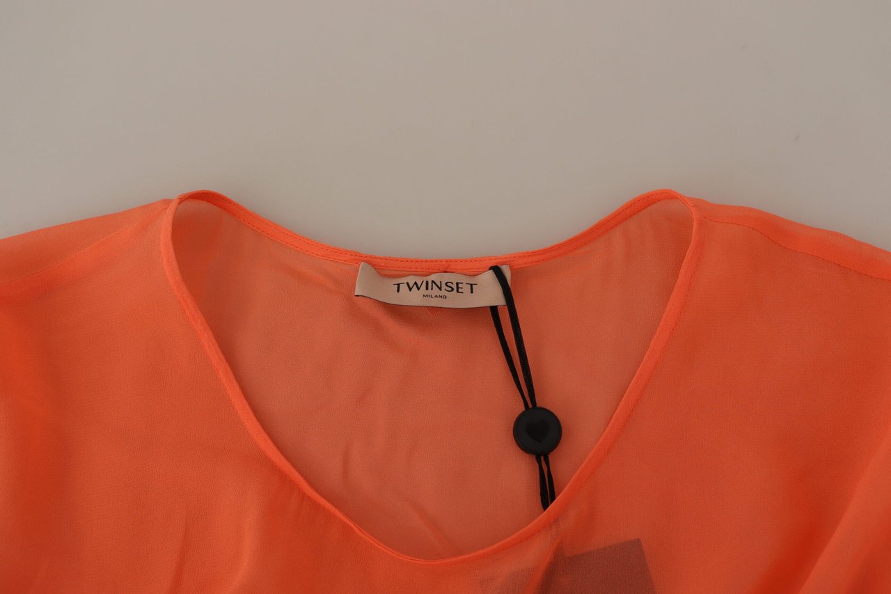 Twin-set Twinset Coral Cotton Blend Short Sleeves Maxi Shift Dress Oranje