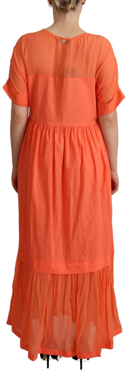 Twin-set Twinset Coral Cotton Blend Short Sleeves Maxi Shift Dress Oranje