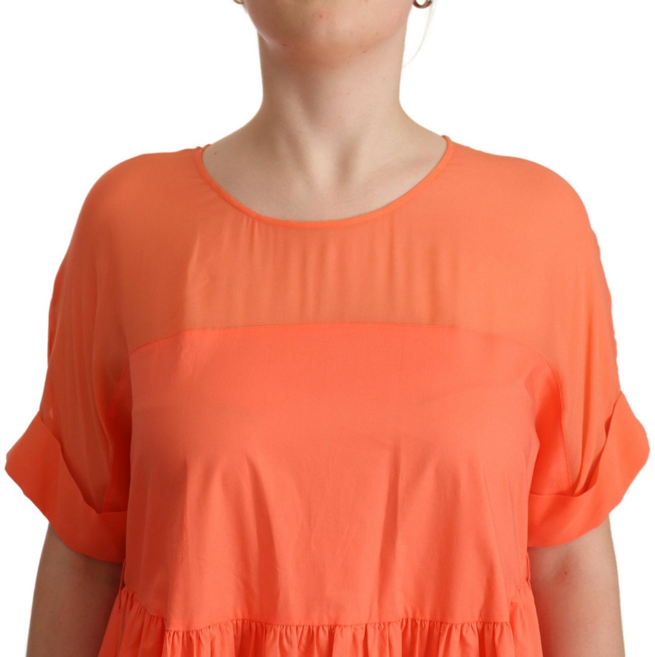 Twin-set Twinset Coral Cotton Blend Short Sleeves Maxi Shift Dress Oranje