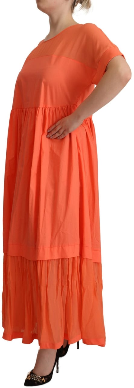 Twin-set Twinset Coral Cotton Blend Short Sleeves Maxi Shift Dress Oranje