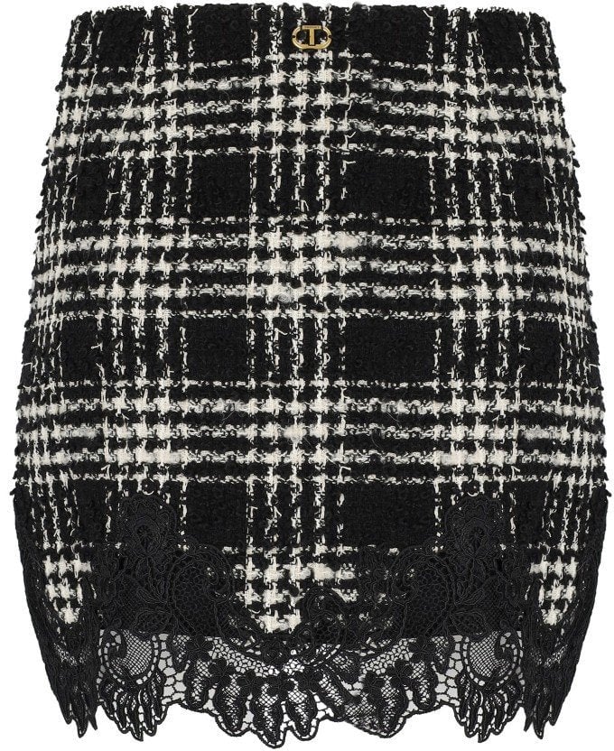 Twin-set TWINSET AND WHITE CHECK SKIRT Zwart
