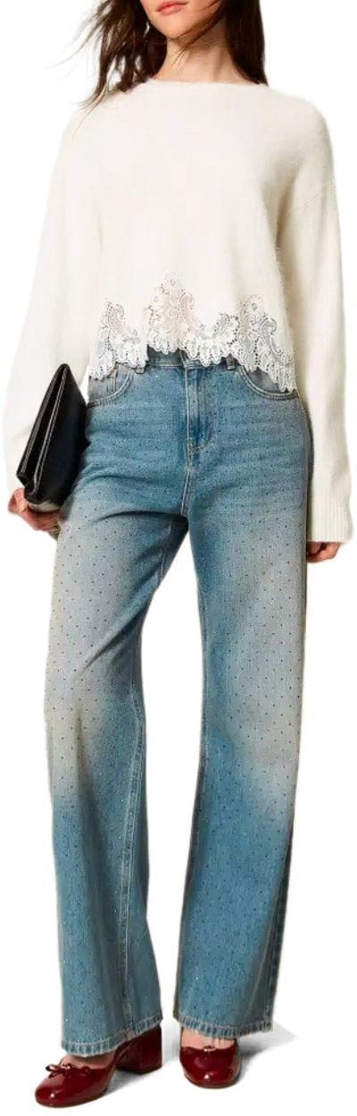 Twin-set TWINSET SWEATER MET KANT DETAILS Wit