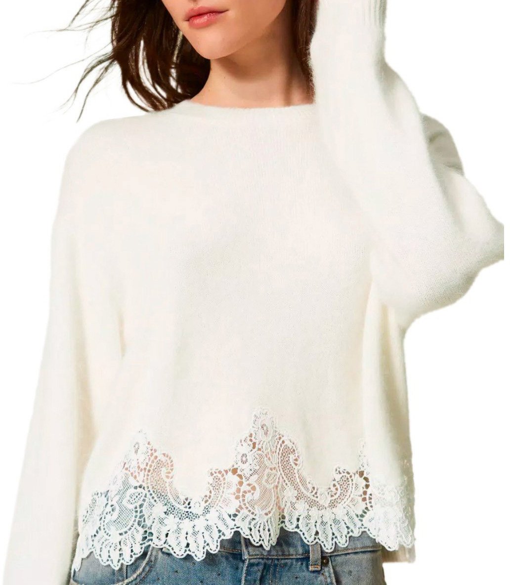 Twin-set TWINSET SWEATER MET KANT DETAILS Wit