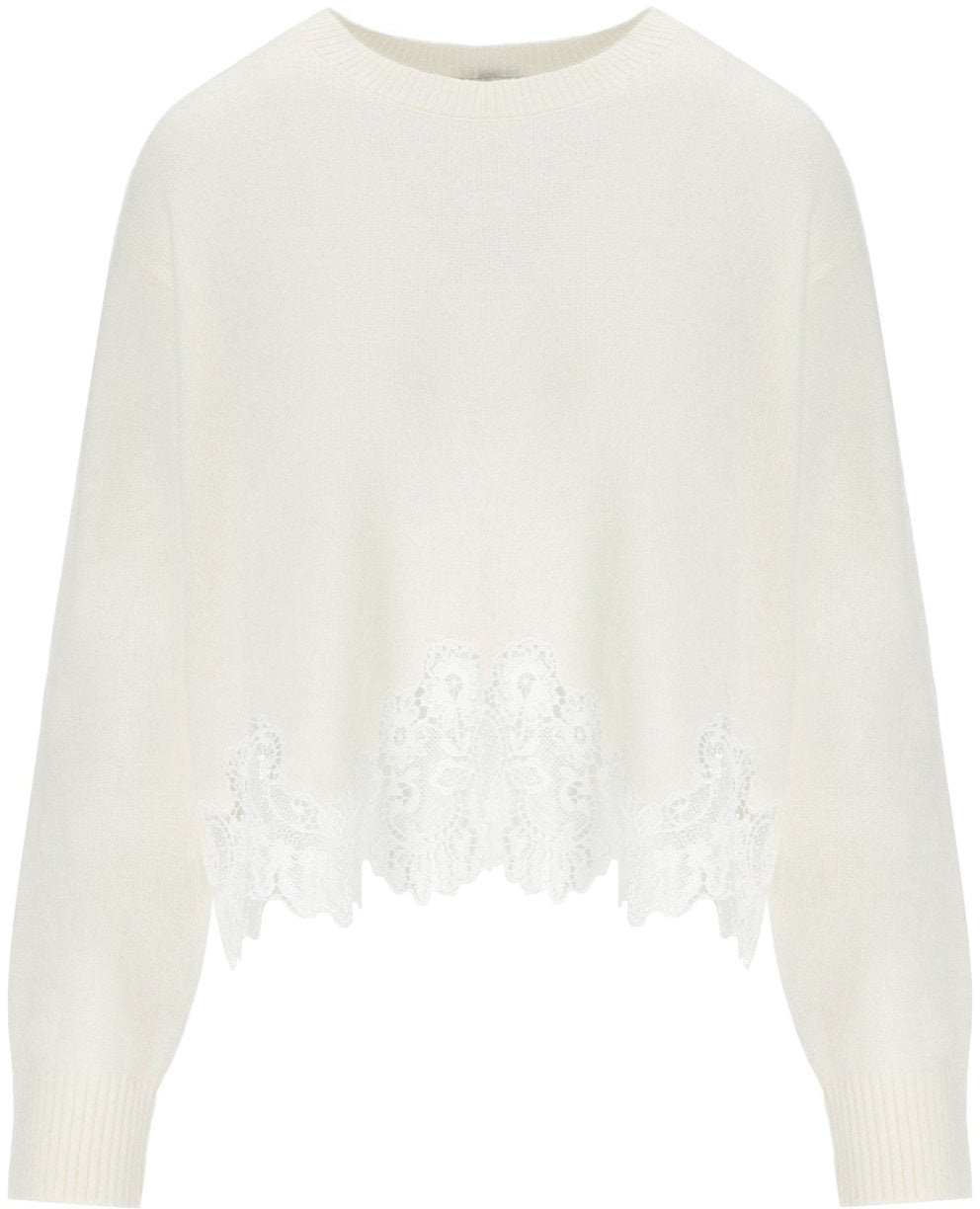 Twin-set TWINSET SWEATER MET KANT DETAILS Wit