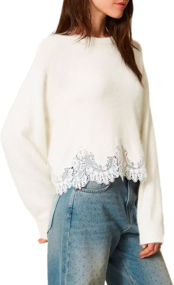 Twin-set TWINSET SWEATER MET KANT DETAILS Wit