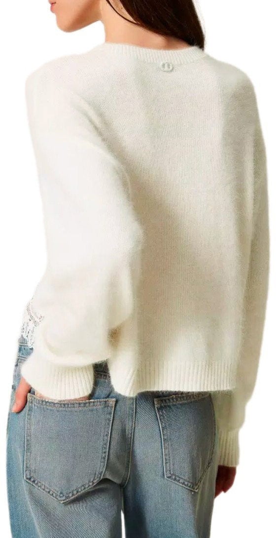 Twin-set TWINSET SWEATER MET KANT DETAILS Wit