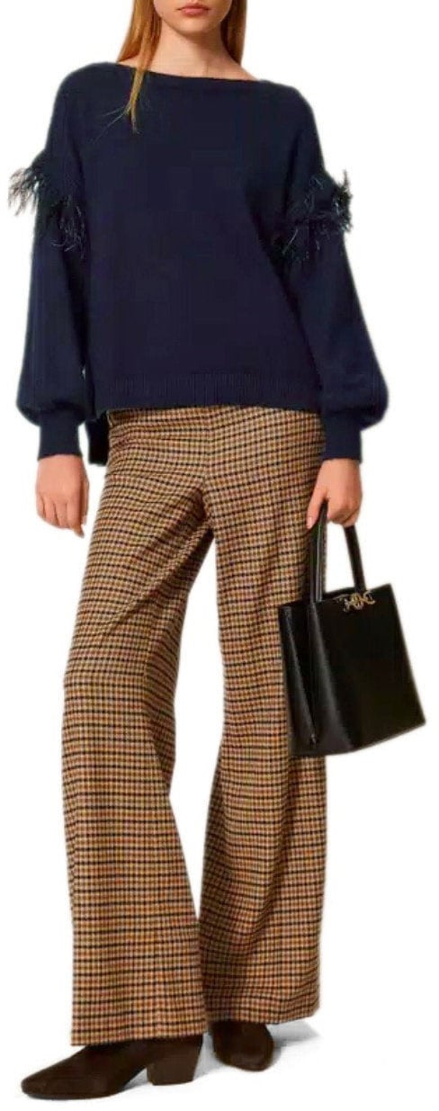 Twin-set TWINSET SWEATER WITH FEATHERS Blauw