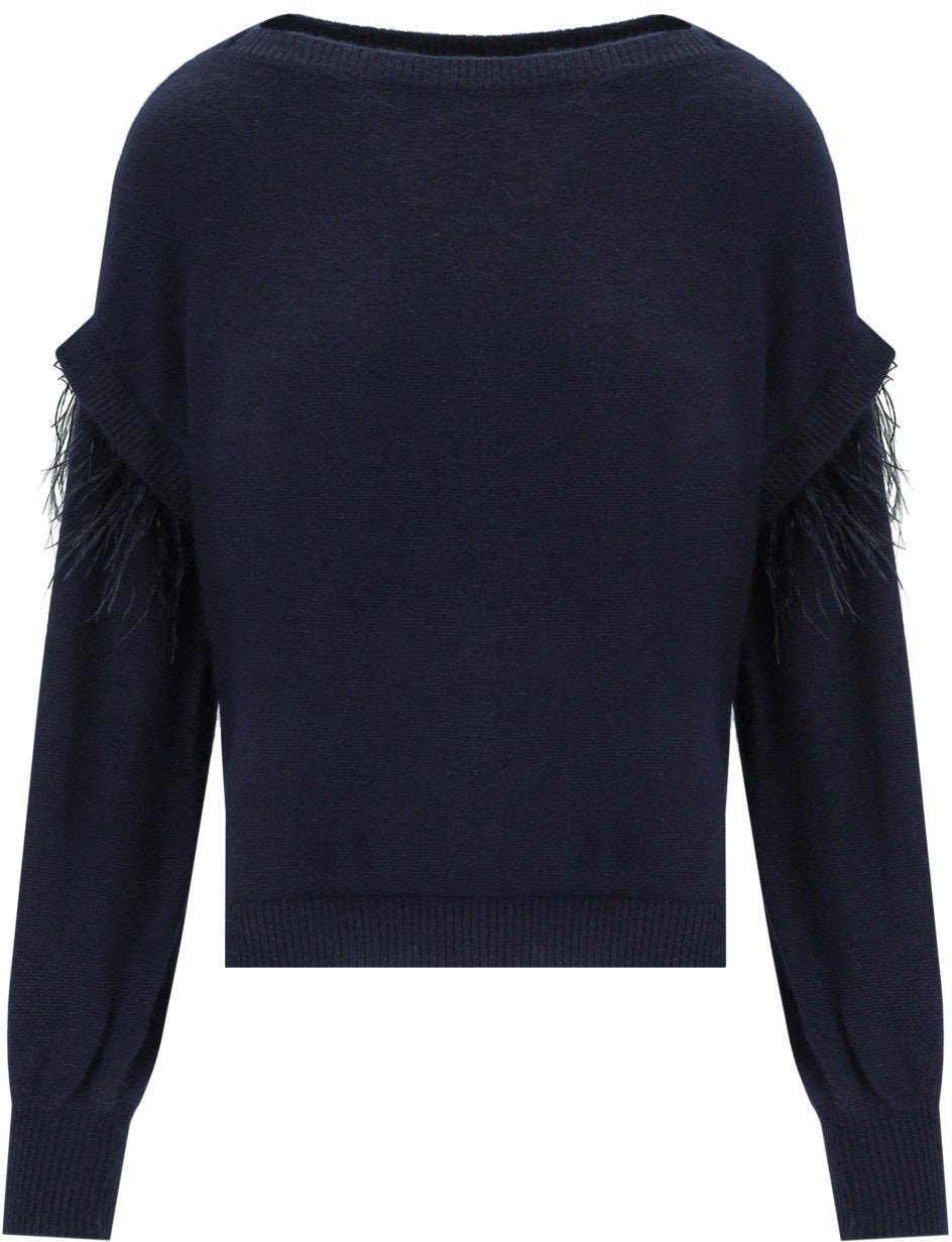 Twin-set TWINSET SWEATER WITH FEATHERS Blauw
